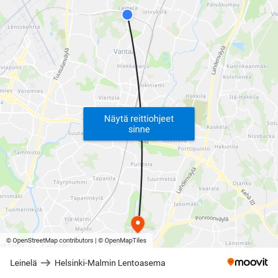 Leinelä to Helsinki-Malmin Lentoasema map