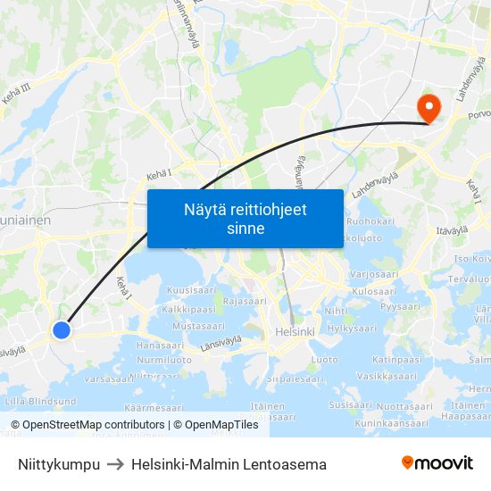 Niittykumpu to Helsinki-Malmin Lentoasema map