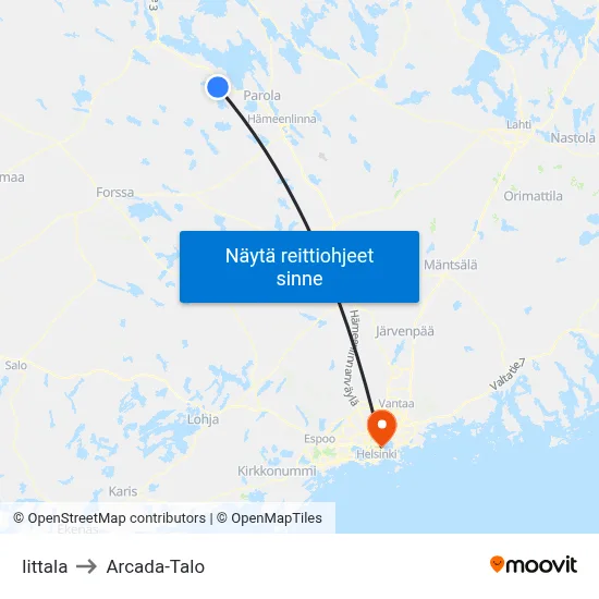 Iittala to Arcada-Talo map