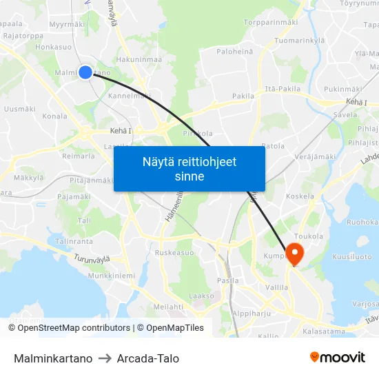 Malminkartano to Arcada-Talo map