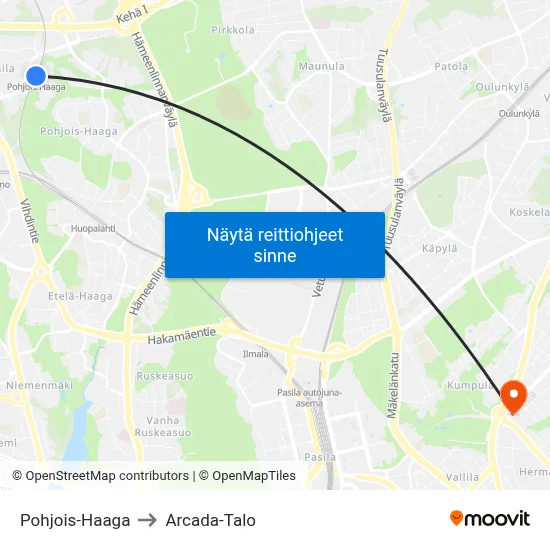 Pohjois-Haaga to Arcada-Talo map