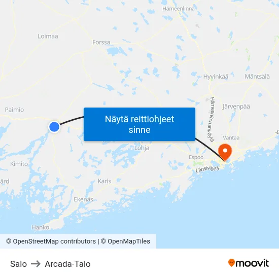 Salo to Arcada-Talo map