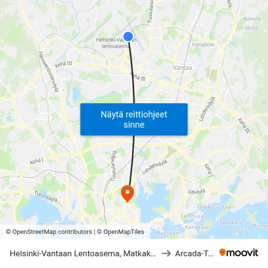 Helsinki-Vantaan Lentoasema, Matkakeskus to Arcada-Talo map