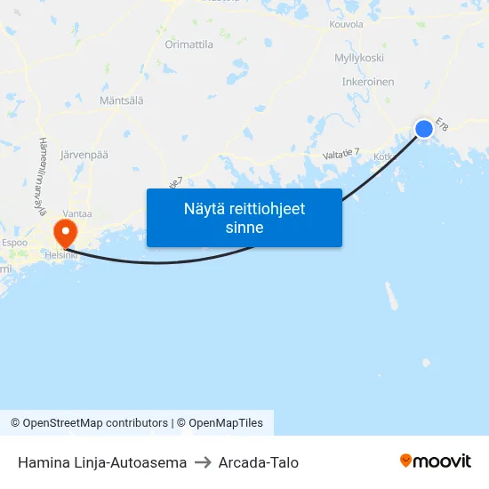 Hamina Linja-Autoasema to Arcada-Talo map