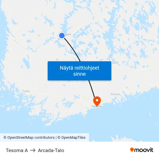 Tesoma A to Arcada-Talo map