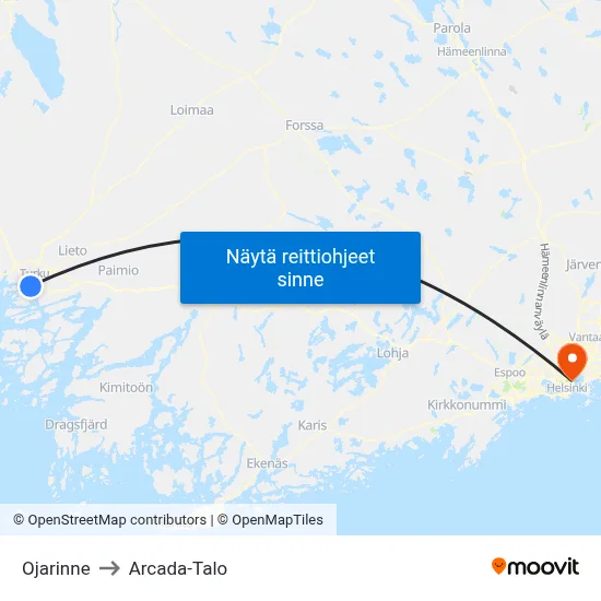 Ojarinne to Arcada-Talo map