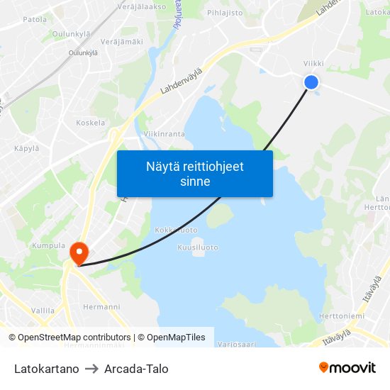Latokartano to Arcada-Talo map