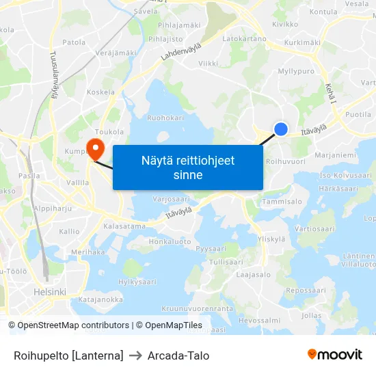 Roihupelto [Lanterna] to Arcada-Talo map