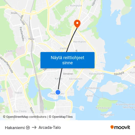 Hakaniemi Ⓜ️ to Arcada-Talo map
