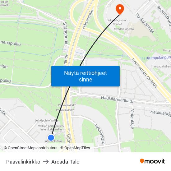 Paavalinkirkko to Arcada-Talo map