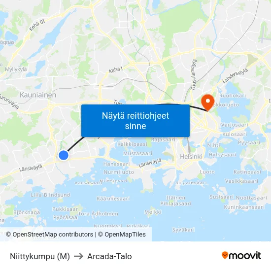 Niittykumpu (M) to Arcada-Talo map