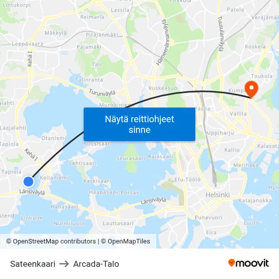 Sateenkaari to Arcada-Talo map