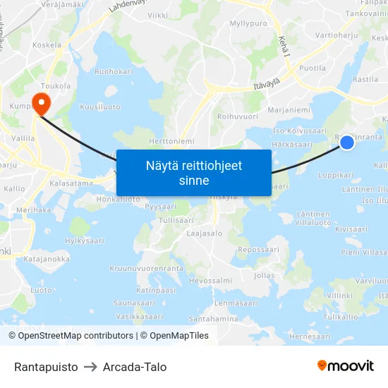 Rantapuisto to Arcada-Talo map
