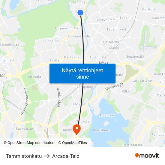 Tammistonkatu to Arcada-Talo map