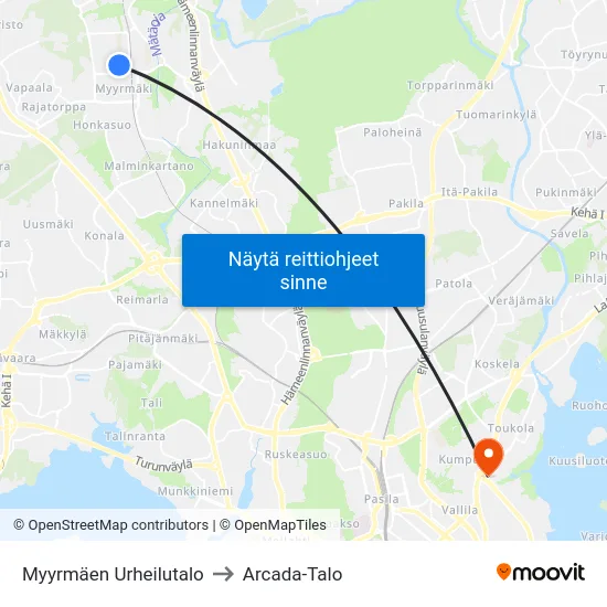 Myyrmäen Urheilutalo to Arcada-Talo map