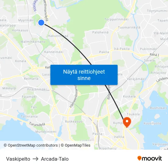 Vaskipelto to Arcada-Talo map