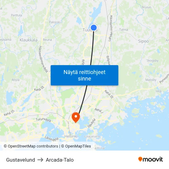 Gustavelund to Arcada-Talo map