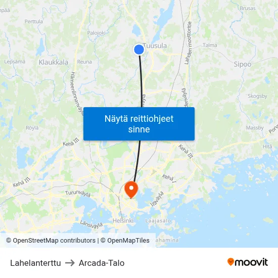 Lahelanterttu to Arcada-Talo map