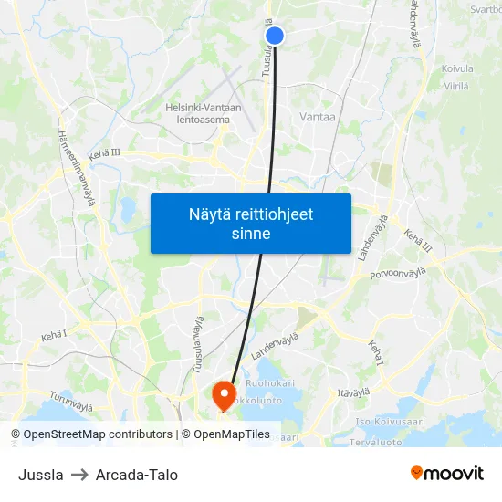 Jussla to Arcada-Talo map