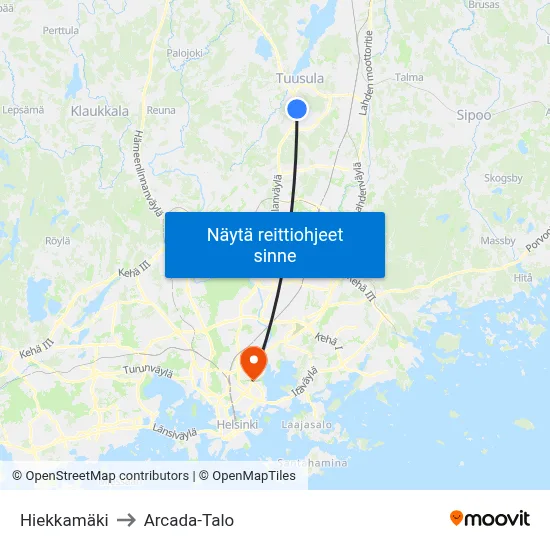 Hiekkamäki to Arcada-Talo map