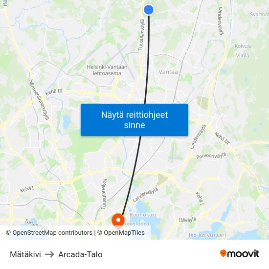 Mätäkivi to Arcada-Talo map