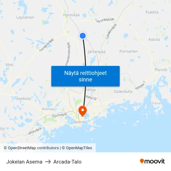 Jokelan Asema to Arcada-Talo map