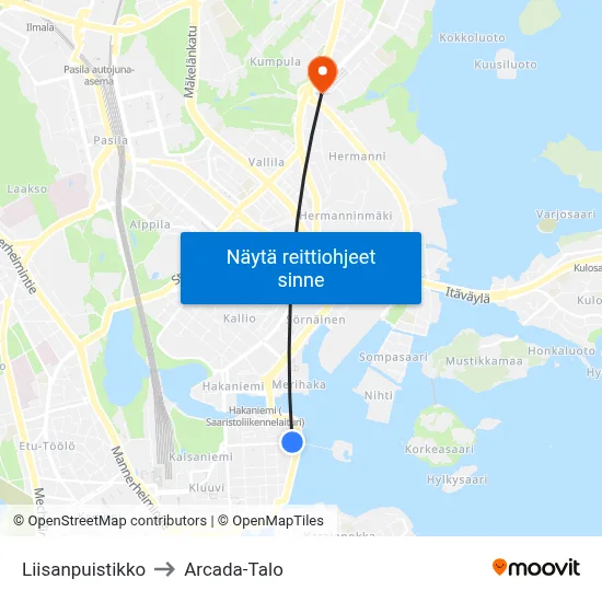 Liisanpuistikko to Arcada-Talo map