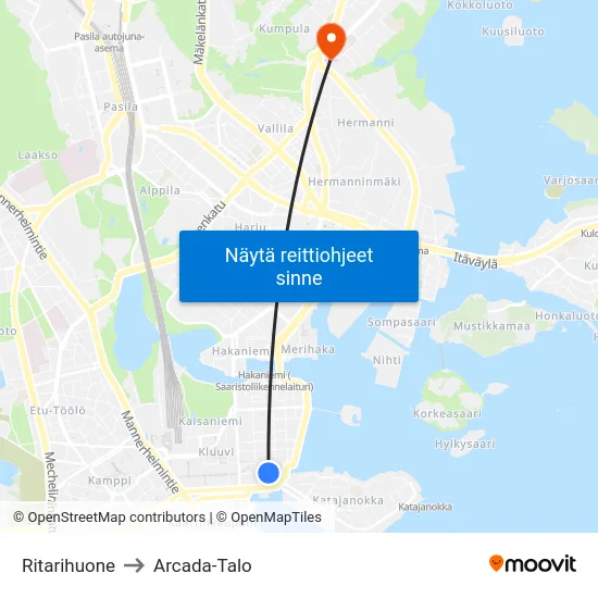 Ritarihuone to Arcada-Talo map