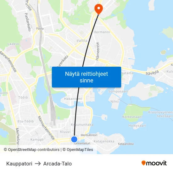 Kauppatori to Arcada-Talo map