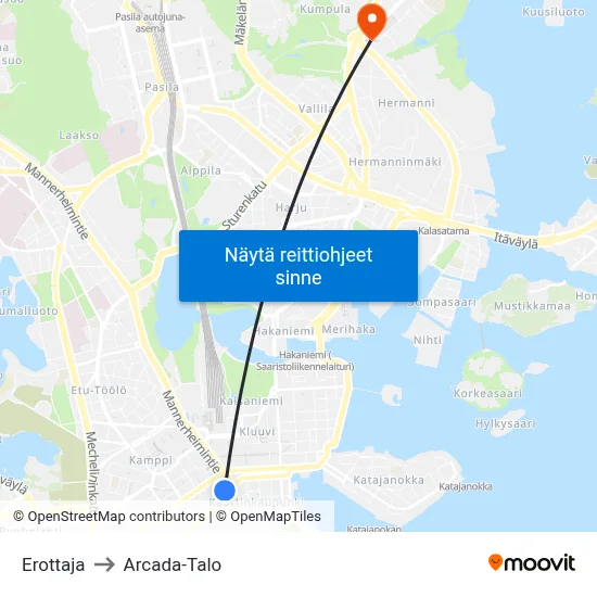 Erottaja to Arcada-Talo map