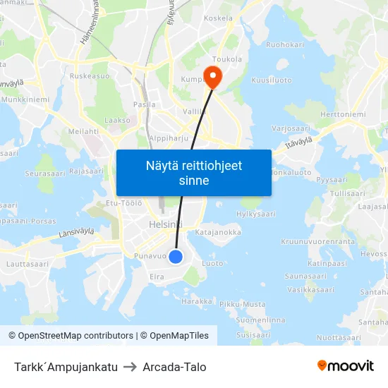 Tarkk´Ampujankatu to Arcada-Talo map