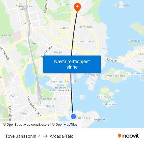 Tove Janssonin P. to Arcada-Talo map
