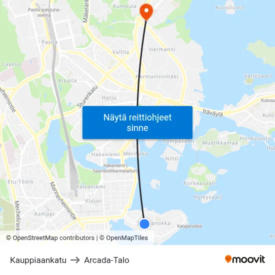 Kauppiaankatu to Arcada-Talo map
