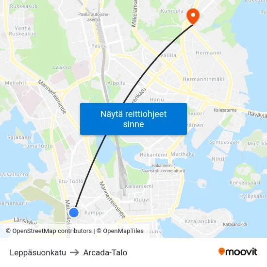 Leppäsuonkatu to Arcada-Talo map