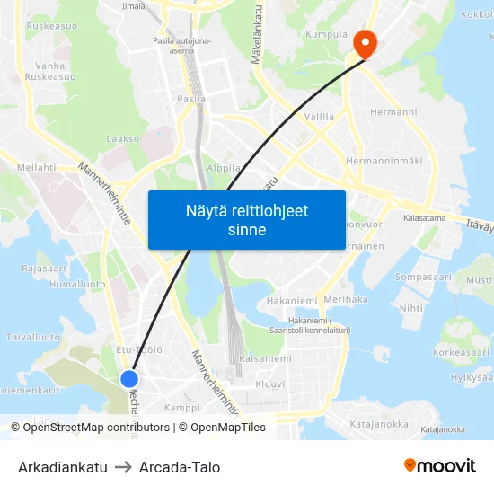 Arkadiankatu to Arcada-Talo map