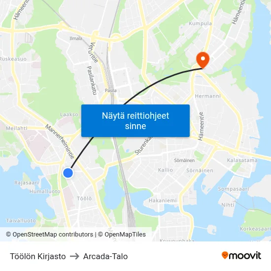 Töölön Kirjasto to Arcada-Talo map