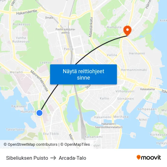 Sibeliuksen Puisto to Arcada-Talo map