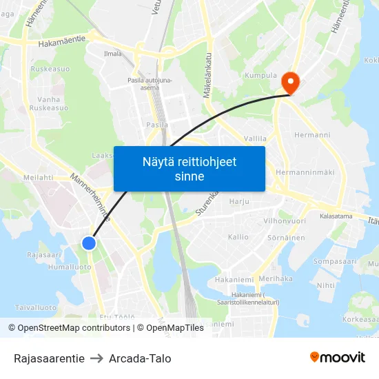 Rajasaarentie to Arcada-Talo map