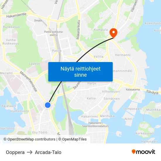 Ooppera to Arcada-Talo map