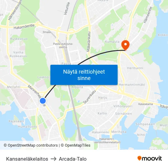 Kansaneläkelaitos to Arcada-Talo map