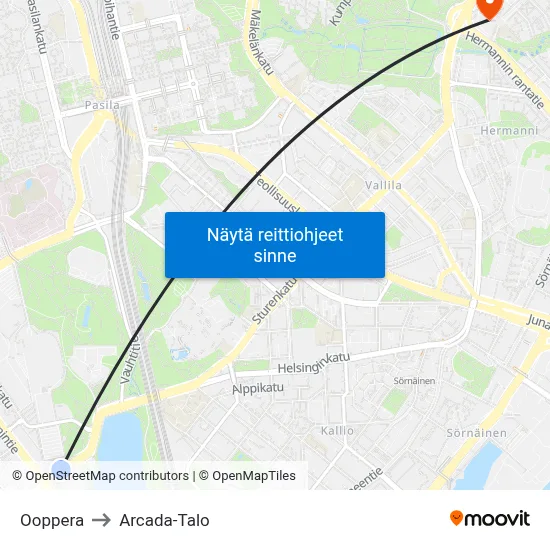 Ooppera to Arcada-Talo map