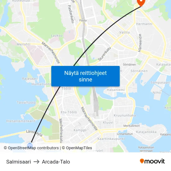 Salmisaari to Arcada-Talo map