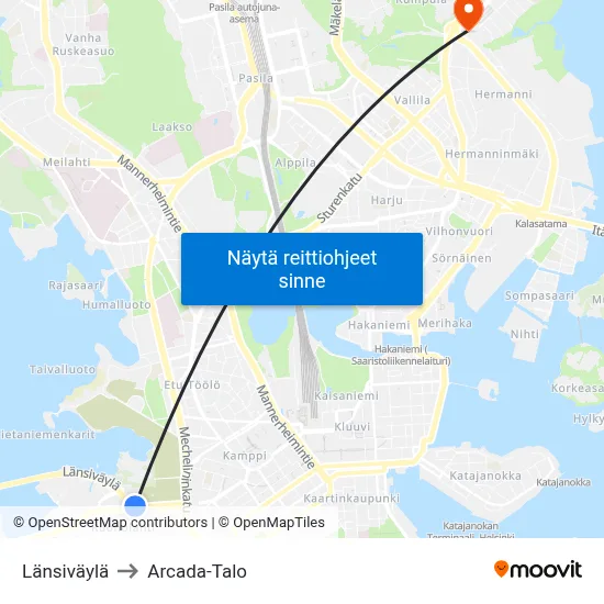 Länsiväylä to Arcada-Talo map