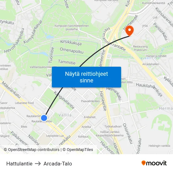 Hattulantie to Arcada-Talo map