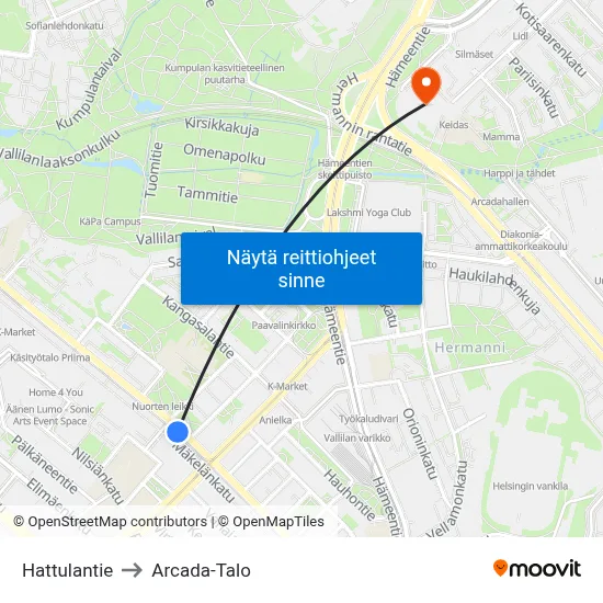 Hattulantie to Arcada-Talo map