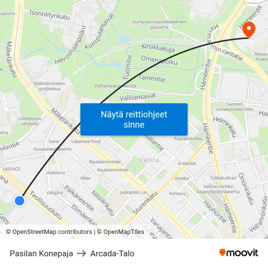 Pasilan Konepaja to Arcada-Talo map