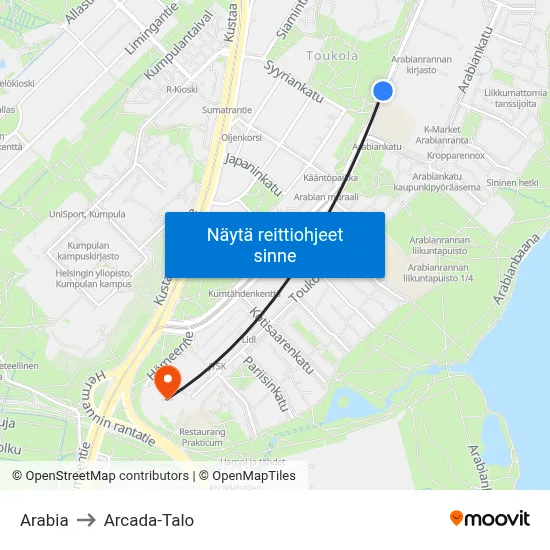 Arabia to Arcada-Talo map