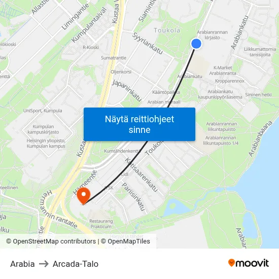 Arabia to Arcada-Talo map