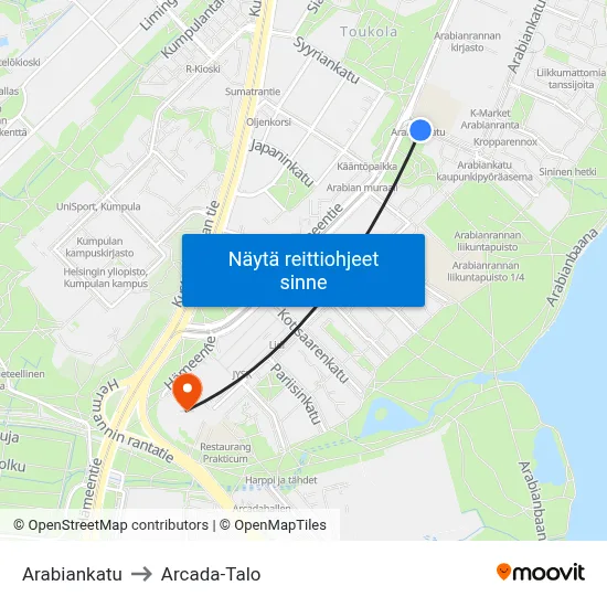 Arabiankatu to Arcada-Talo map