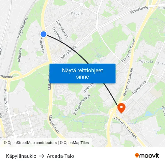 Käpylänaukio to Arcada-Talo map